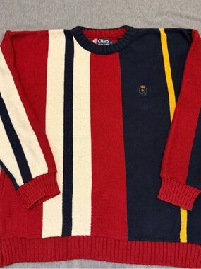 VTG Chaps Ralph Lauren Men’s XL Cotton Knit Sweater Multicolor Vertical Striped